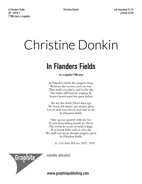 In Flanders Fields (TTBB) Score Cover