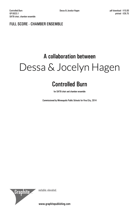 Controlled Burn (SATB chamber ensemble score and parts) Score Cover