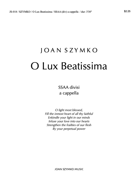 O Lux Beatissima cover