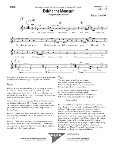 Behind the Mountain Score Cover