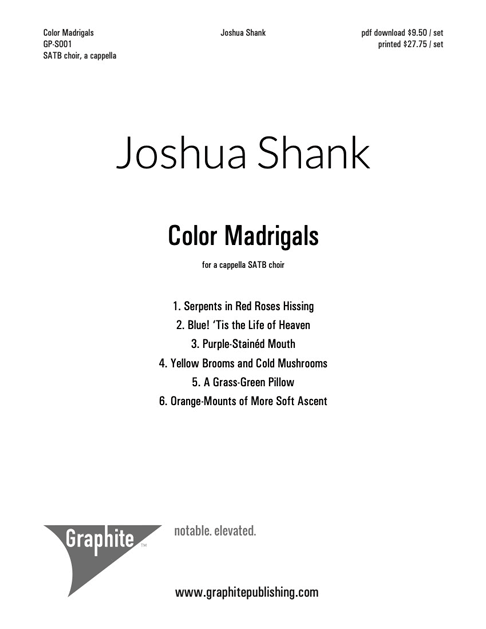 Color Madrigals (cycle) Score Cover