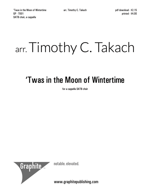 Twas in the Moon of Wintertime (SATB) Score Cover